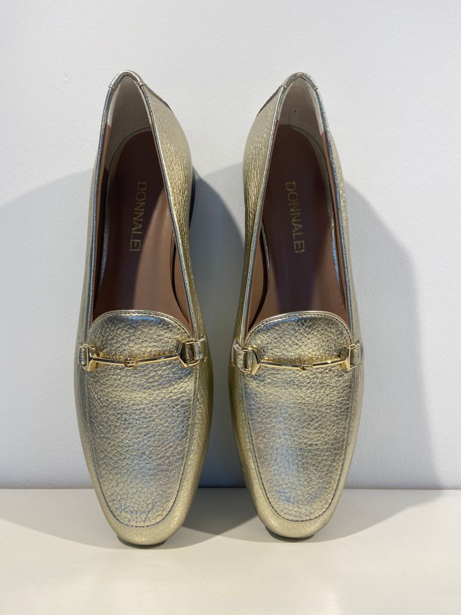 Footwear Donna Lei | Gold Italian Loafers With Fine Snaffle