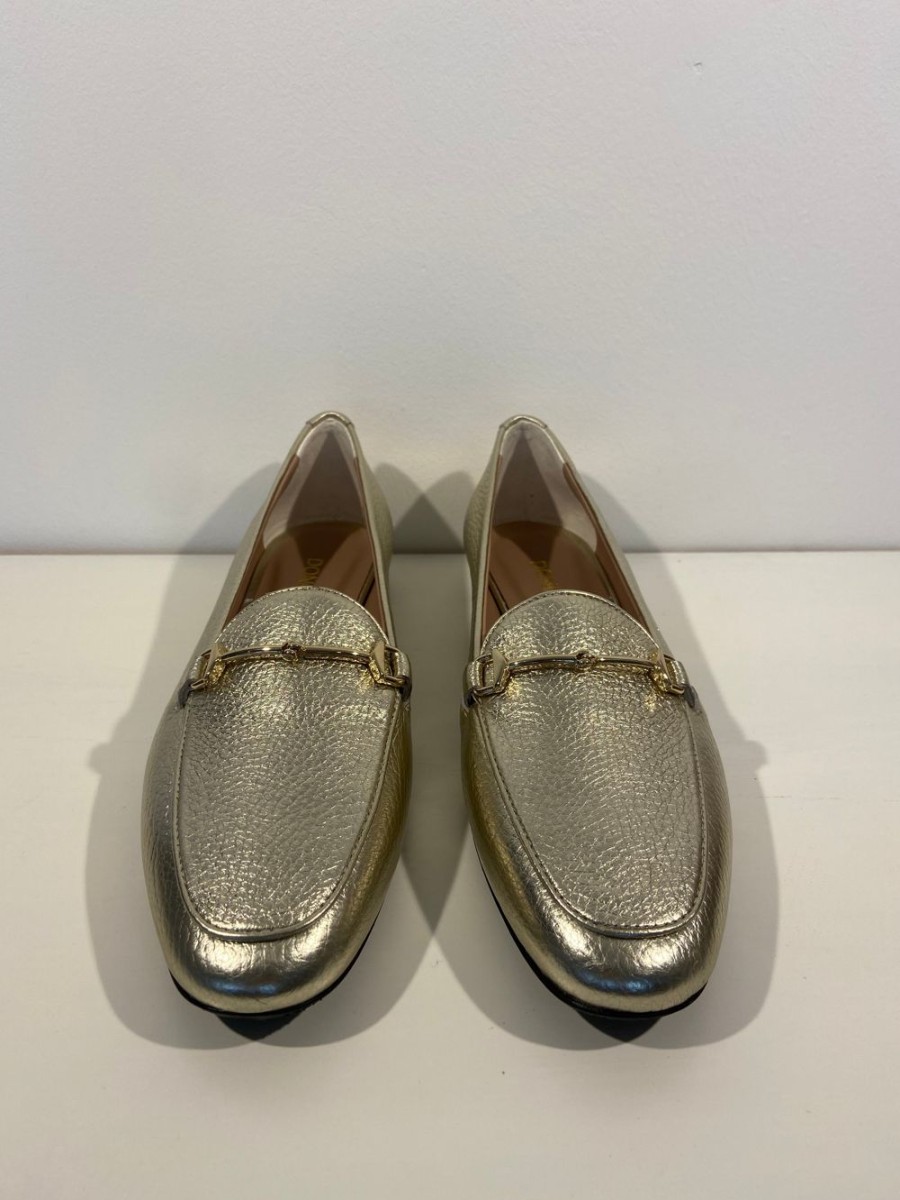 Footwear Donna Lei | Gold Italian Loafers With Fine Snaffle