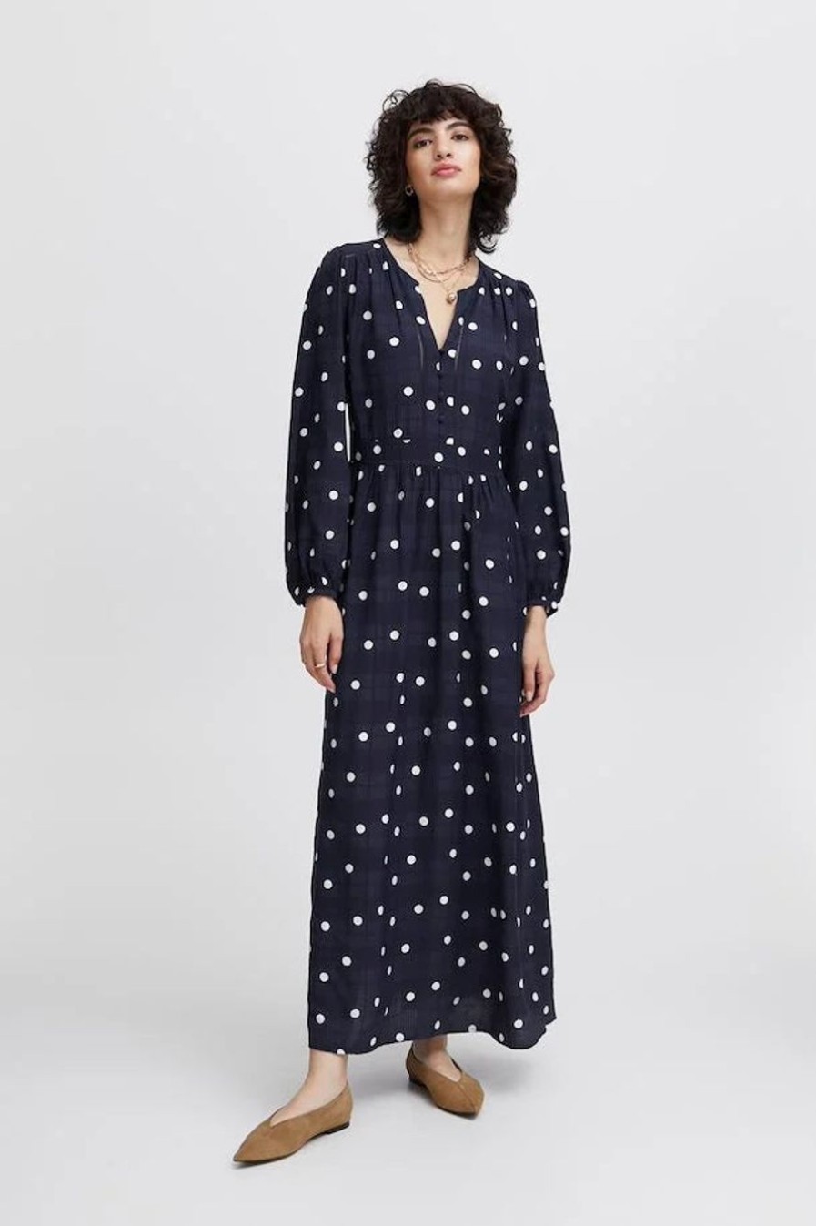 Clothing Atelier Reve | Maritime Blue And Snow White Dot Dress