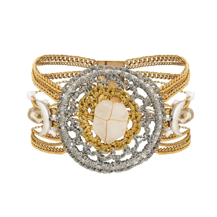 Accessories Bibibijoux | Bibi Bijoux Gold Clear Quartz Dreamcatcher Bracelet