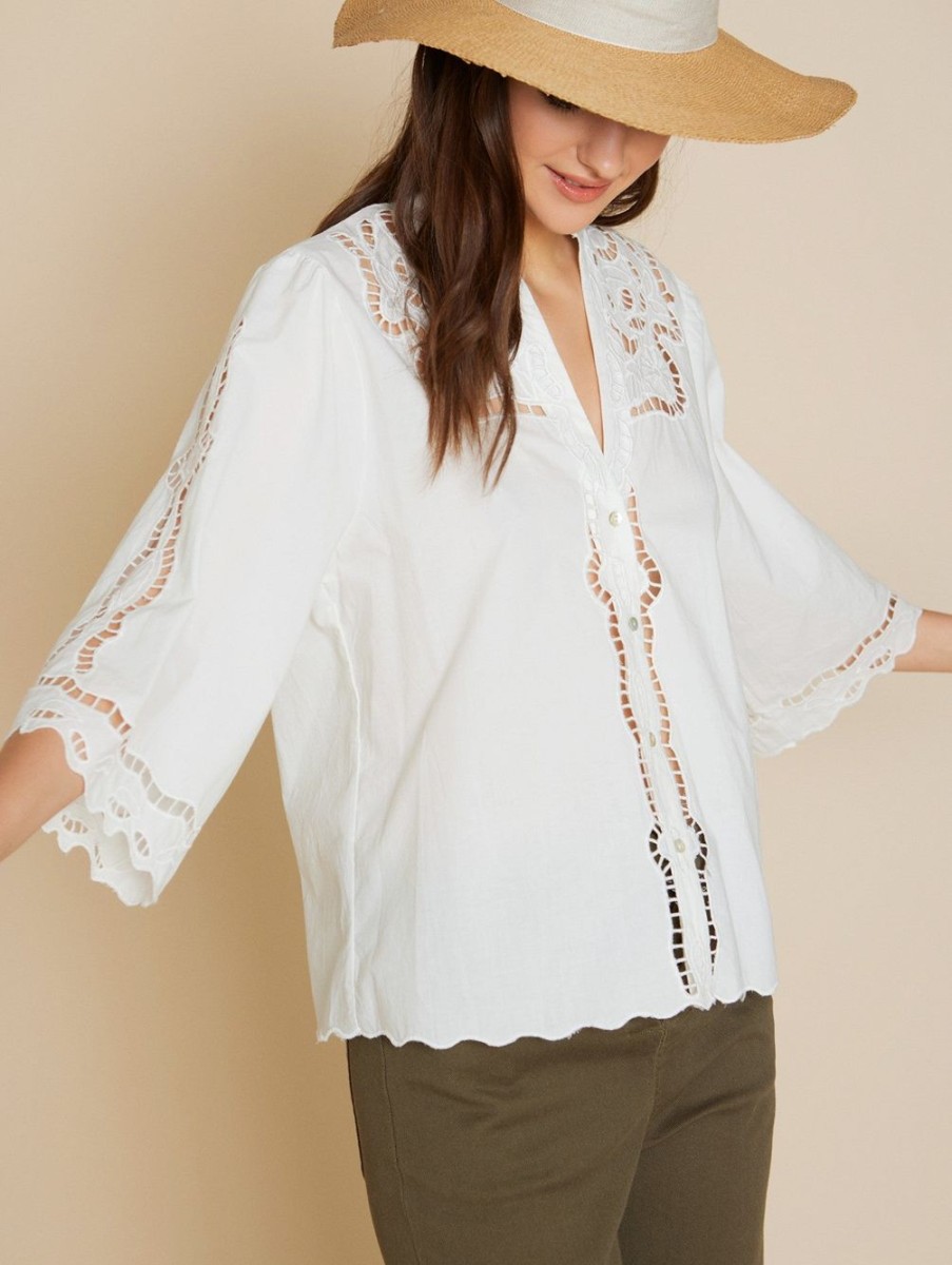 Clothing Meisie | White Scallop Edge Blouse