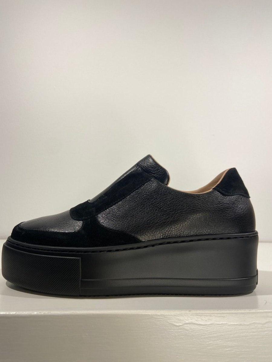 Footwear Donna Lei | Black Leather And Suede Platform Trainers