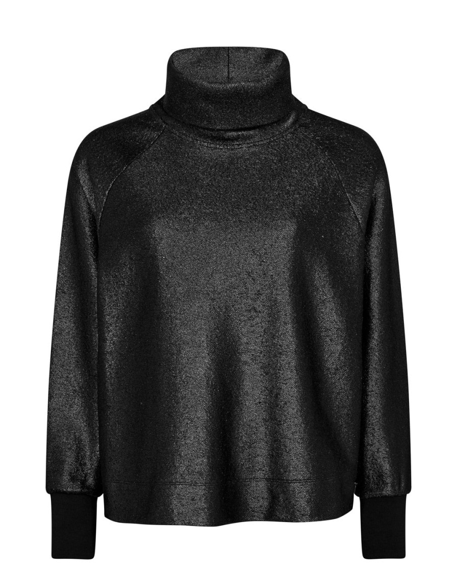 Clothing Mos Mosh | Hunt Foil Rollneck Sweatshirt In Black