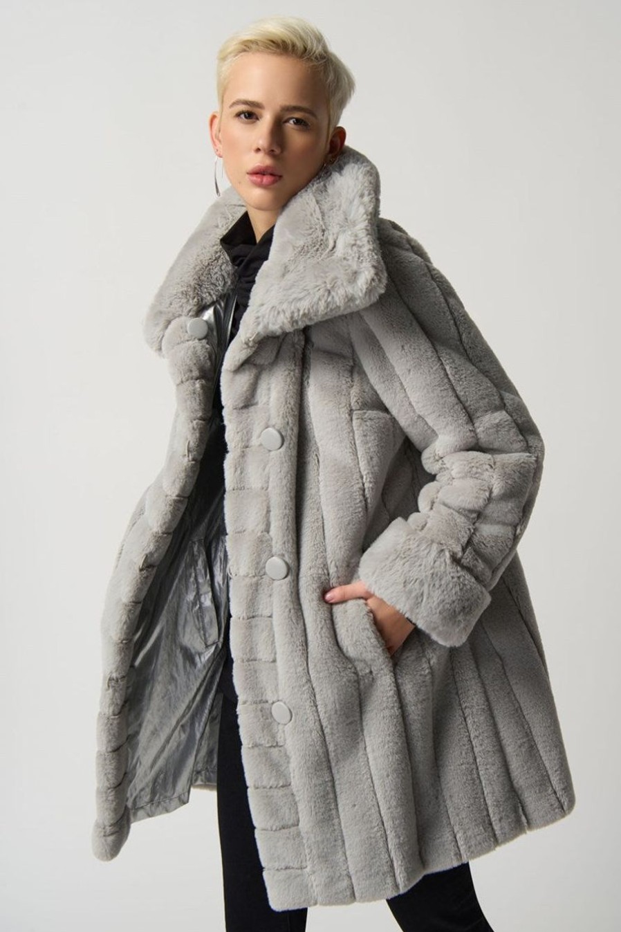 Clothing Joseph Ribkoff | Faux Fur Reversible Coat In Silver