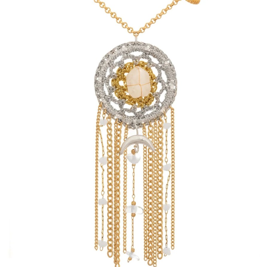 Accessories Bibibijoux | Bibi Bijoux Gold Clearquartz Dreamcatcher Necklace